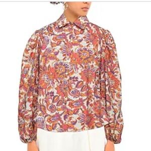 Jijil Floral Button-Up Blouse in Pink, Orange & Purple